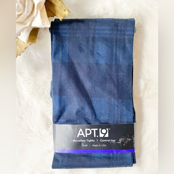 New with tags APT 9 MICROFIBER TIGHTS CONTROL TOP BLUE and BLACK PATTERNED SZ SM - Picture 4 of 4